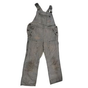 Carhartt Hickory Stripe Bib Overalls XL 16/18 Workwear Distressed Patina